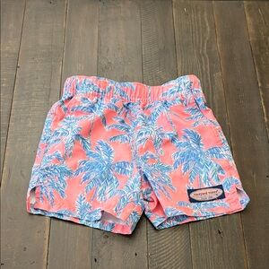 Vineyard Vines Kids Coral and Blue Palm Swim Trunks